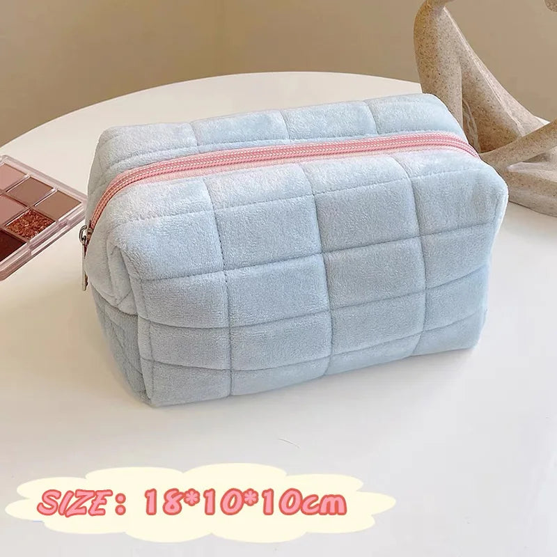 Women Zipper Fur Cosmetic Storage Bag Large Solid Makeup Organizer Handbag Stationery Pencil Case Travel Make Up Toiletry Punch