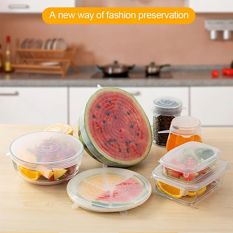 6/12/24PCS Food Silicone Cover Fresh-keeping Stretch Lid Reusable Airtight Cap Wrap Kitchen Accessories Refrigerator Storage