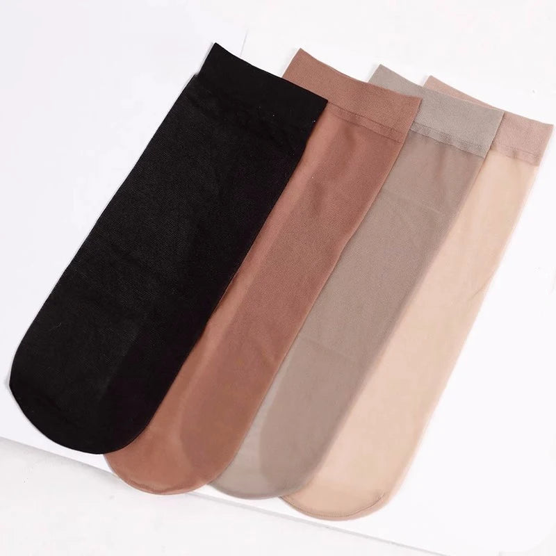 Spring Summer Women Soft Socks Thin Silk Socks Non-Slip Skin Solid Color Socks Transparent Ladies Breathable Sock