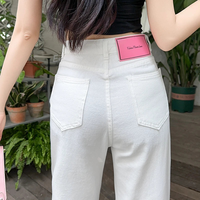 Women's Denim Pants White Brand High Quality Wide Leg Straight Brand High Quality Daily Classic Female Jeans Dropship New