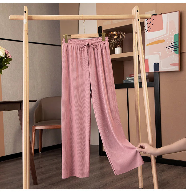 High Waist Women's Pants Ice Silk Woman Clothing Thin Youthful Woman Clothes Casual Korean Reviews Many Clothes Slim Loose Pants