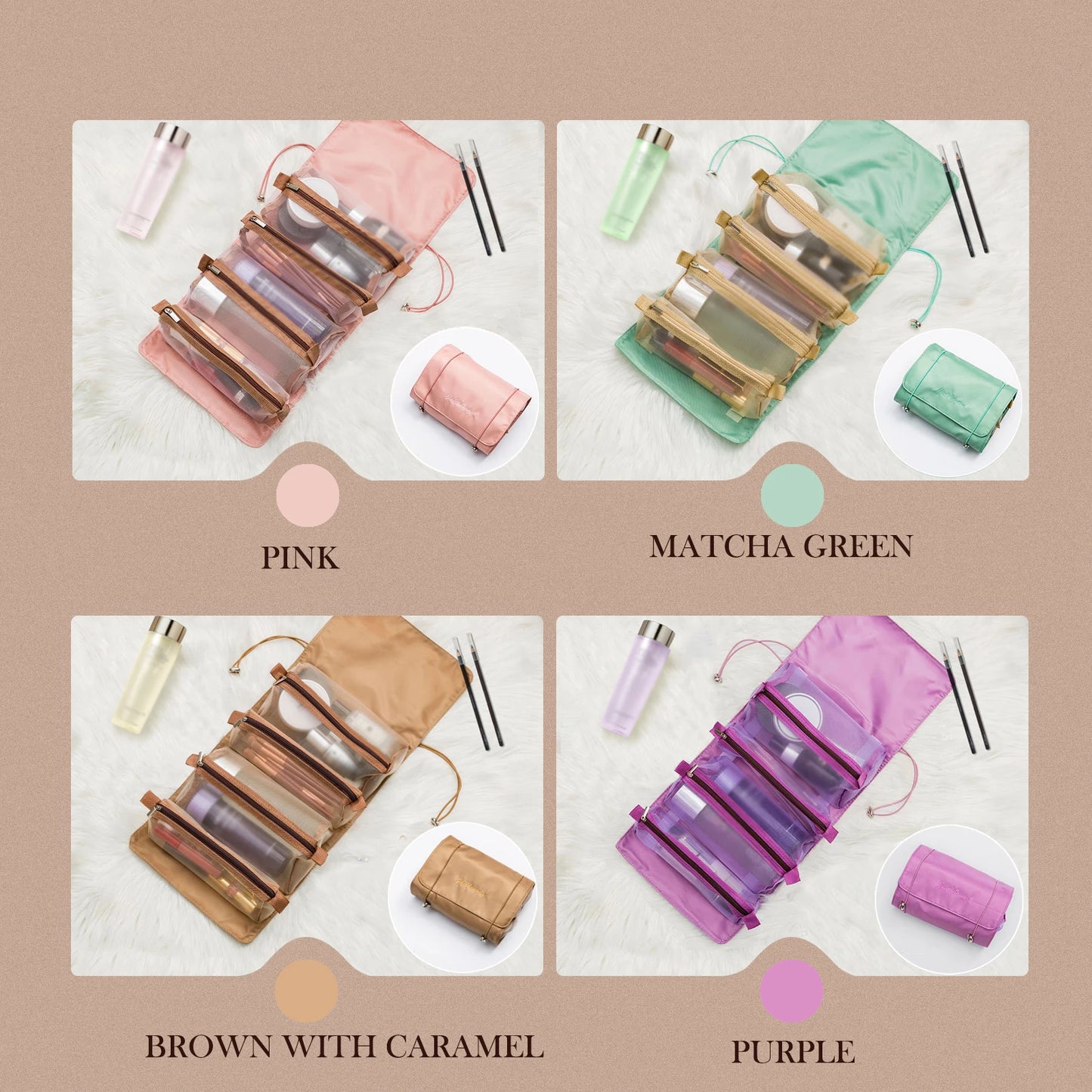 4PCS In 1 Travel Separable Cosmetic Bag Women Mesh Make Up Bags Beautician Toiletry Makeup Brushes Lipstick Storage Organizer