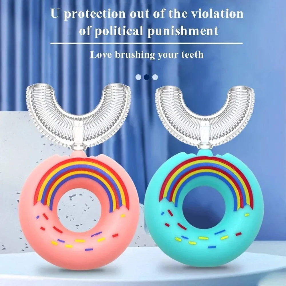 Children 360 Degree Doughnut Manual Toothbrush Kids Silicone U-shaped Tooth Brush Cartoon Gift For 2-6-12 Years Old