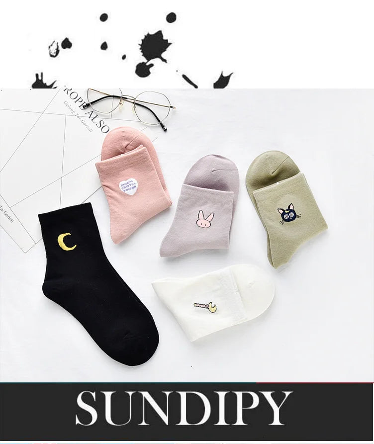 Women Solid Lovely Patterned Harajuku Socks Cotton Casual Cute Animal New Year Gift Socks For Female Sweat Absorption Breathable