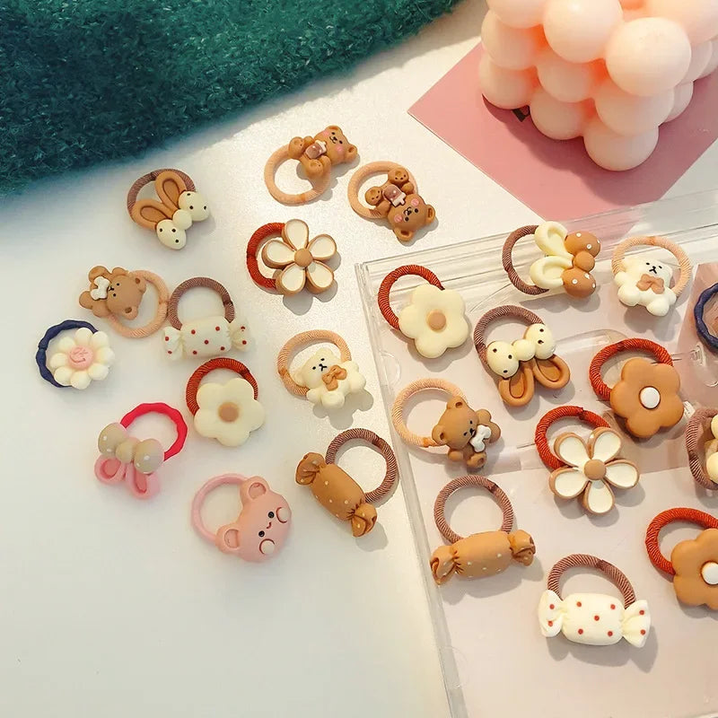 10/20Pcs/Lot Sweet Hair Band Girls Hair Ties Bows Elastic Rubber Band Flower Small Ball Scrunchies Baby Kids Hair Accessories
