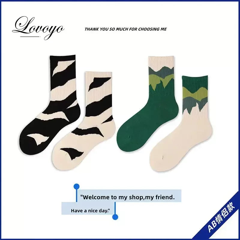 INS Fashion Socks Hip Hop Skateboard Striped Mid Tube Socks Solid Color Breathable Cotton Sock Women Cute Socks