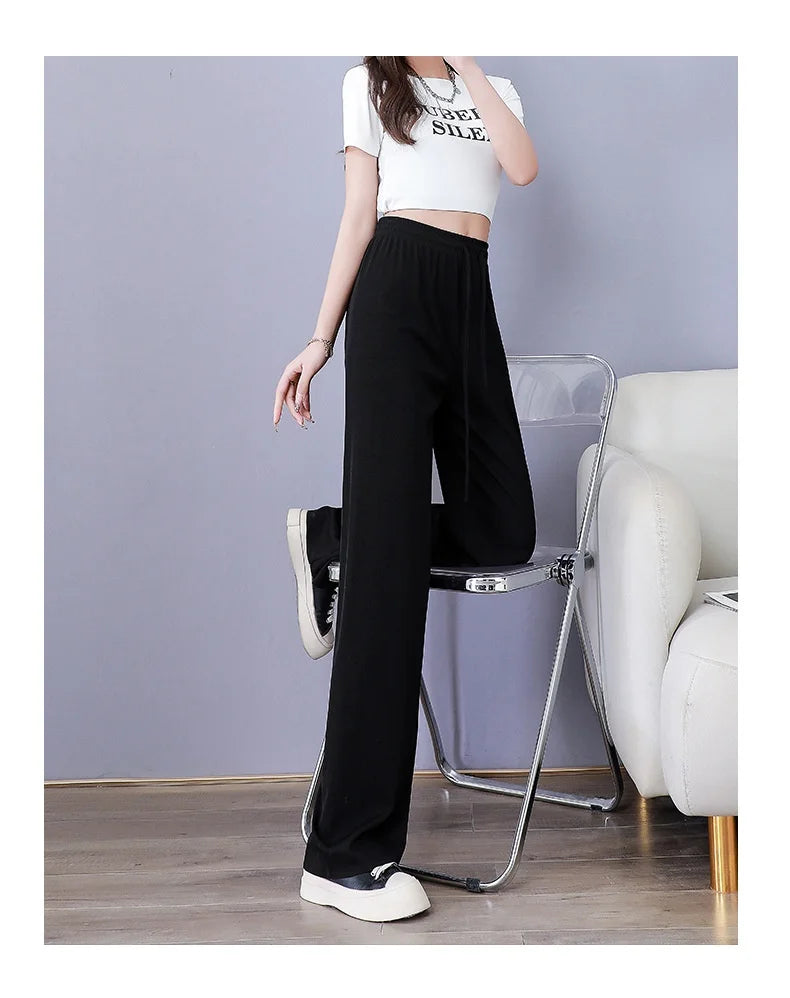 High Waist Women's Pants Ice Silk Woman Clothing Thin Youthful Woman Clothes Casual Korean Reviews Many Clothes Slim Loose Pants