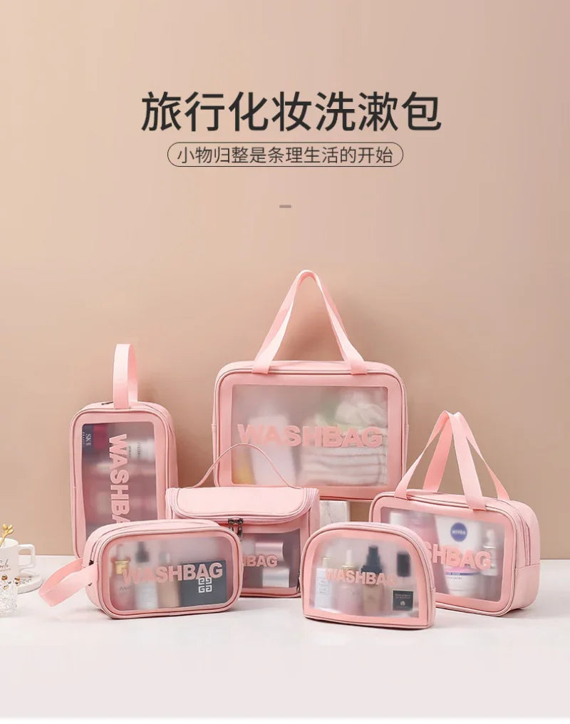 Portable Travel Clear Storage Bag PVC Makeup Bag Waterproof Washbag Transparent Large Capacity Women's Portable Cosmetic Cases