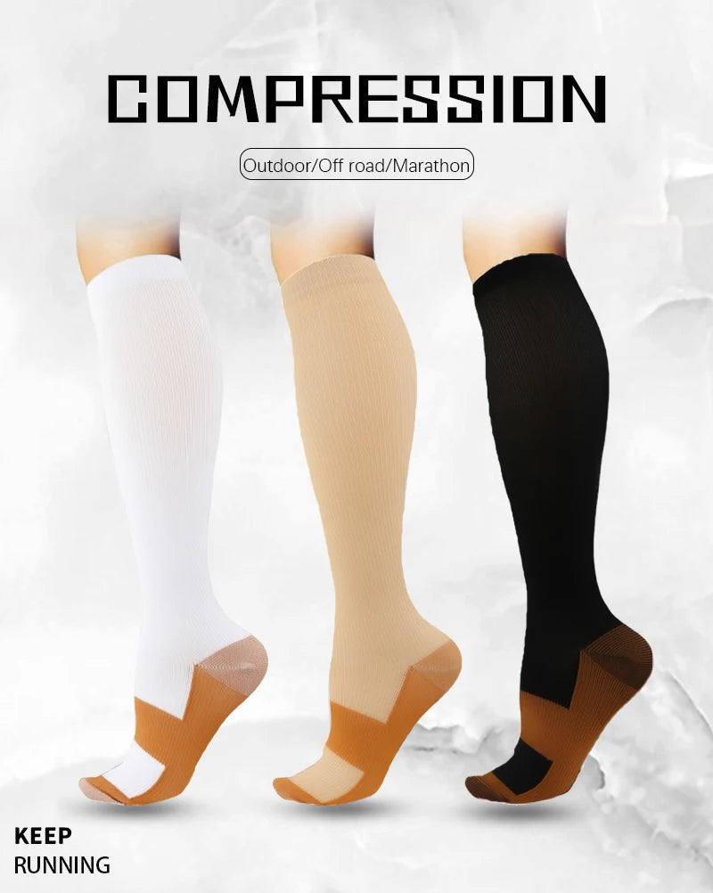 Long tube socks solid color sports pressure socks elastic socks  copper compression socks on the soles outdoor cycling socks