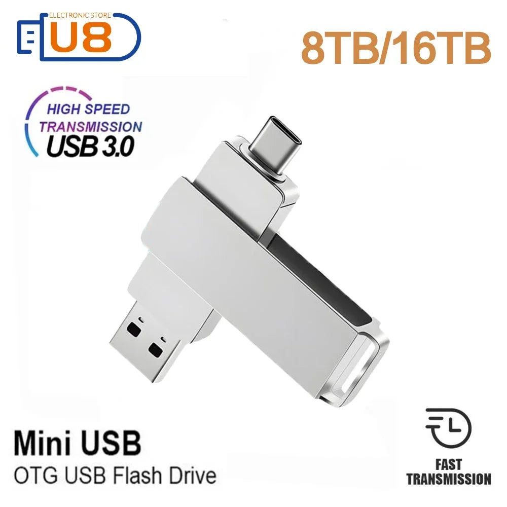 Xiaomi 2TB U Disk 1TB 16TB Pen Drive USB 3.0 Type-C Interface Mobile Phone Computer Mutual Transmission Portable USB Memory