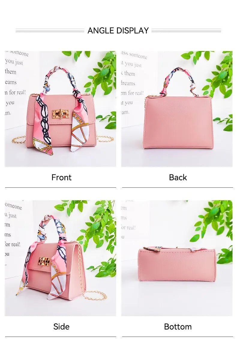 Women Girls Fashion Simplicity Solid Color Handbag Niche Design Silk Scarf Mini Chain Single Shoulder Crossbody Bag Bandolera