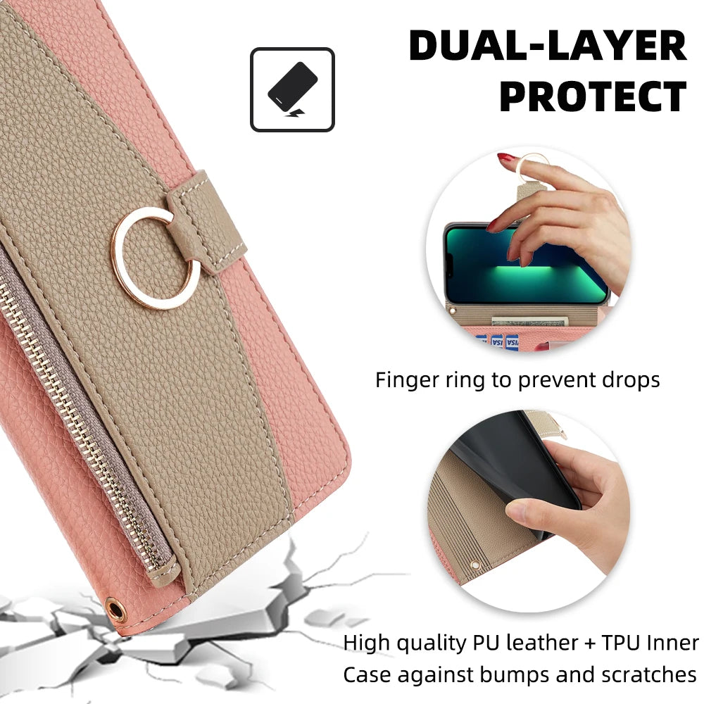 New Fashionable Multi-color Patchwork Flip Leather Phone Case with Lanyard Nokia C12 Pro X10-X20 G21-G11 G10-G20 C20 1.4