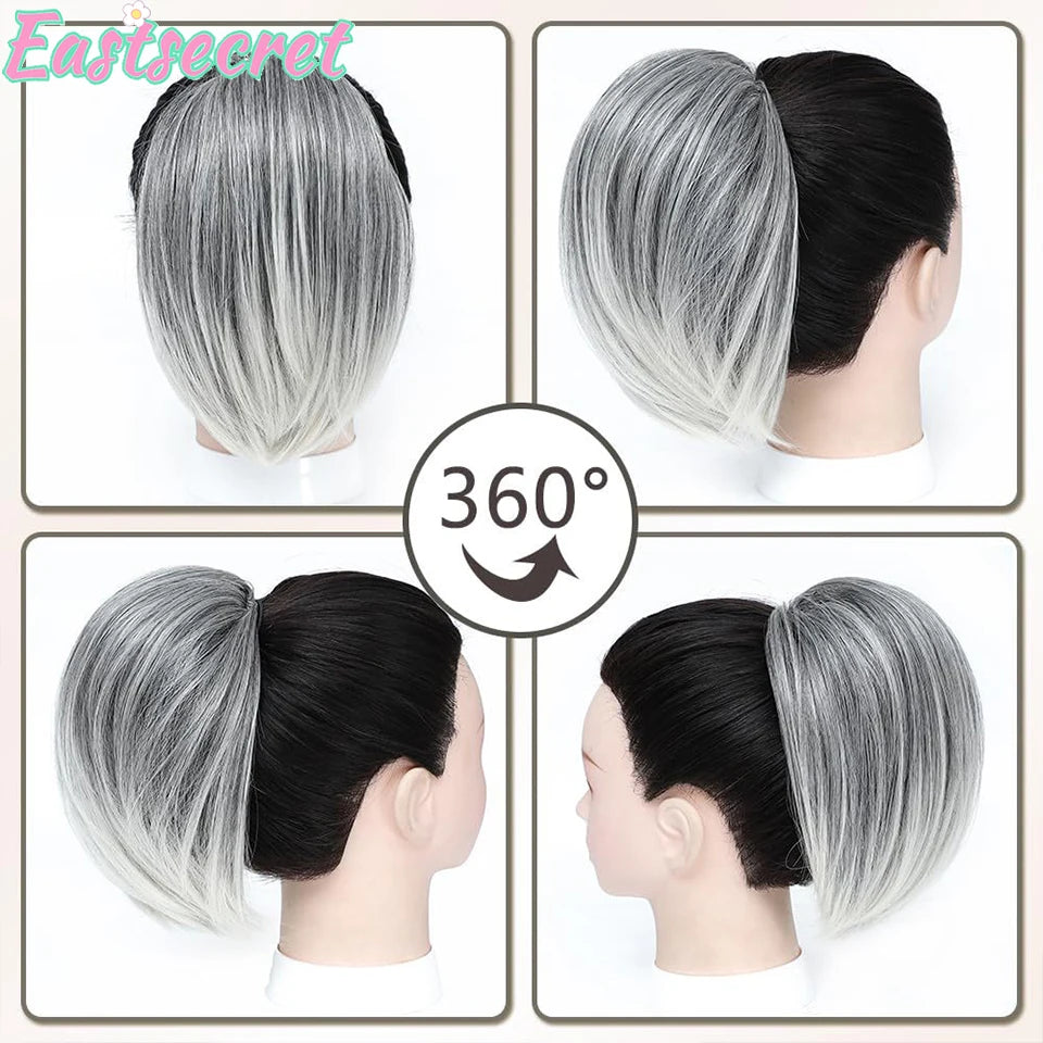 EAST Fluffy Claw Clip Messy Bun Hair Piece Short Ponytail Wig Stylish Simple Hair Extensions Wigs for Woman Daily Use