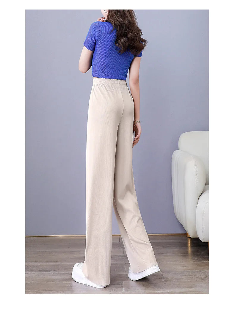 High Waist Women's Pants Ice Silk Woman Clothing Thin Youthful Woman Clothes Casual Korean Reviews Many Clothes Slim Loose Pants