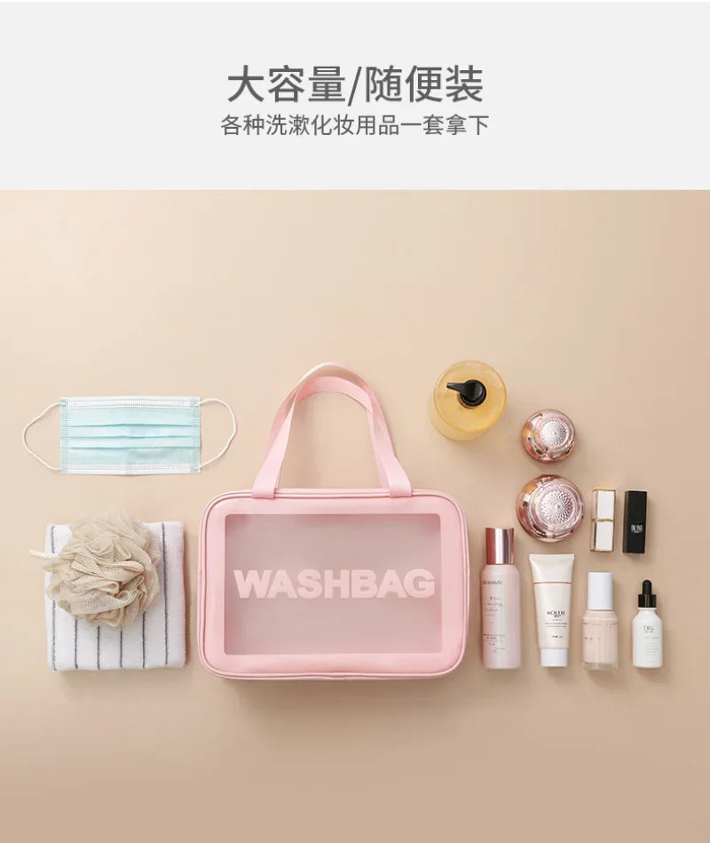 Portable Travel Clear Storage Bag PVC Makeup Bag Waterproof Washbag Transparent Large Capacity Women's Portable Cosmetic Cases