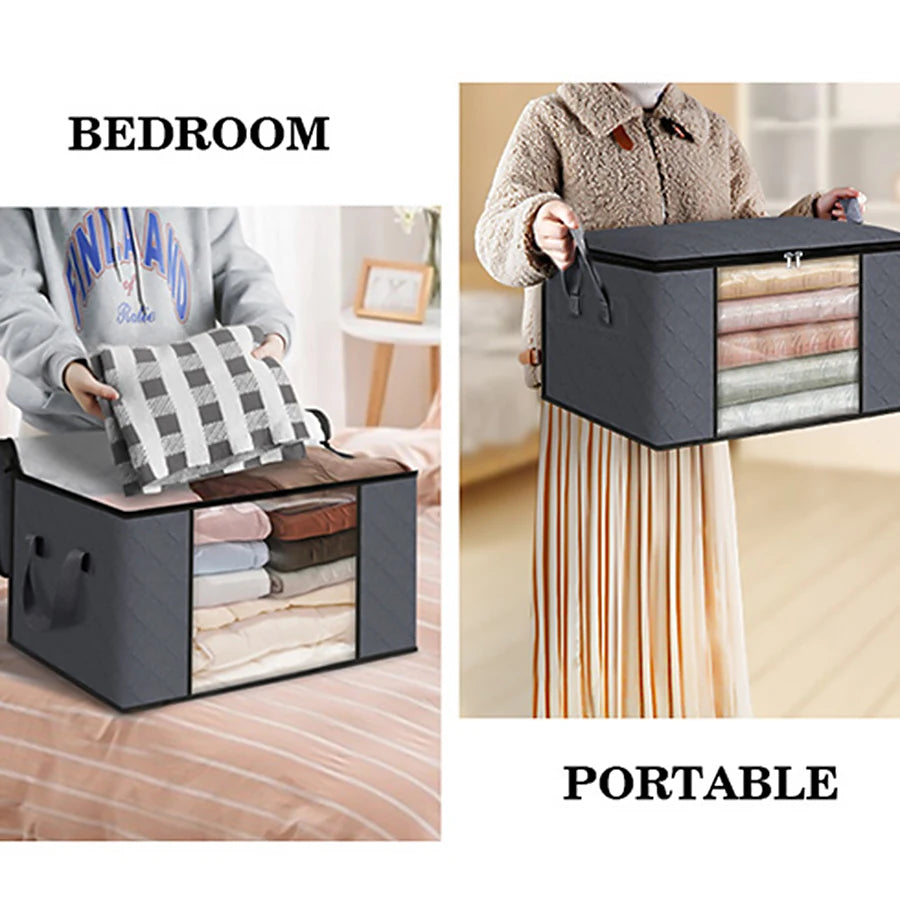New fabric thickened non-woven fabric portable reinforced household foldable storage basket large capacity clothes quilt storage