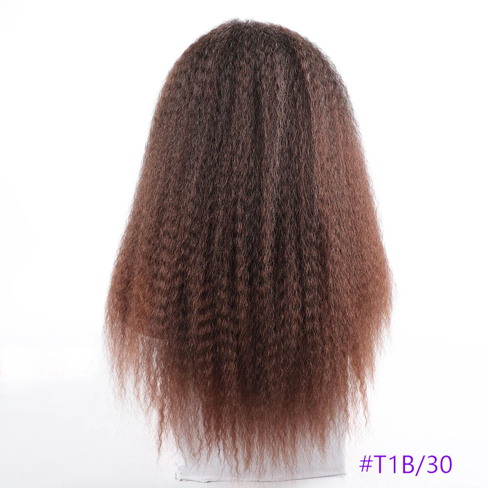 Long Puffy Kinky Curly Synthetic Wigs for Women Black Brown Color Synthetic Curly Hair Wigs Afro Kinky Curly Synthetic Hair Wigs