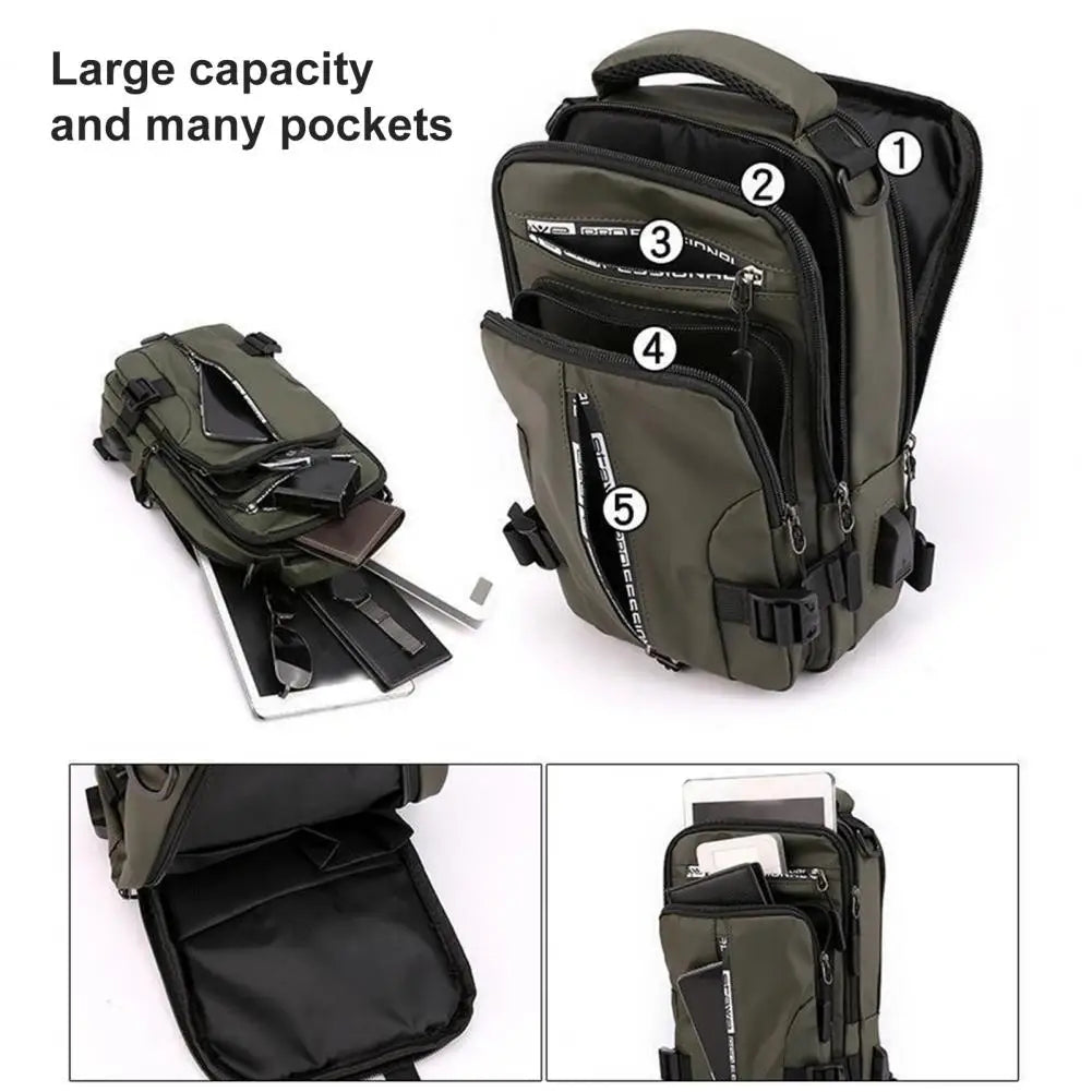 Chest Bag With USB Charging Port Outdoor Cross Bag Men Handbag Sling Shoulder Bag Waterproof Travel Men Chest Bag Sports Pack