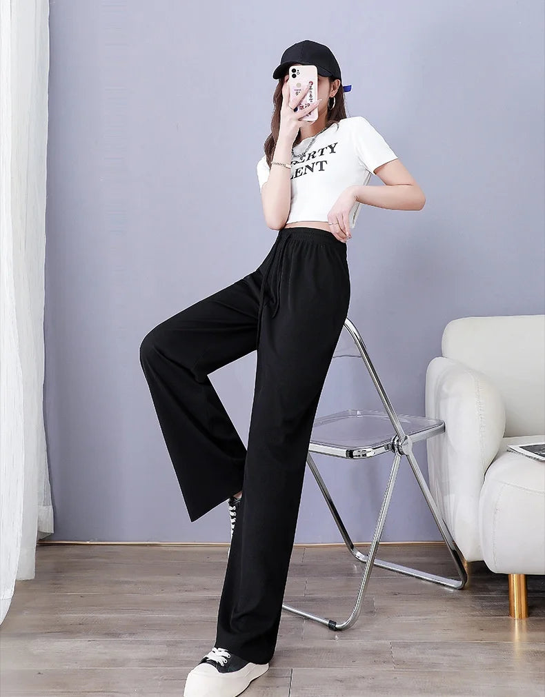 High Waist Women's Pants Ice Silk Woman Clothing Thin Youthful Woman Clothes Casual Korean Reviews Many Clothes Slim Loose Pants