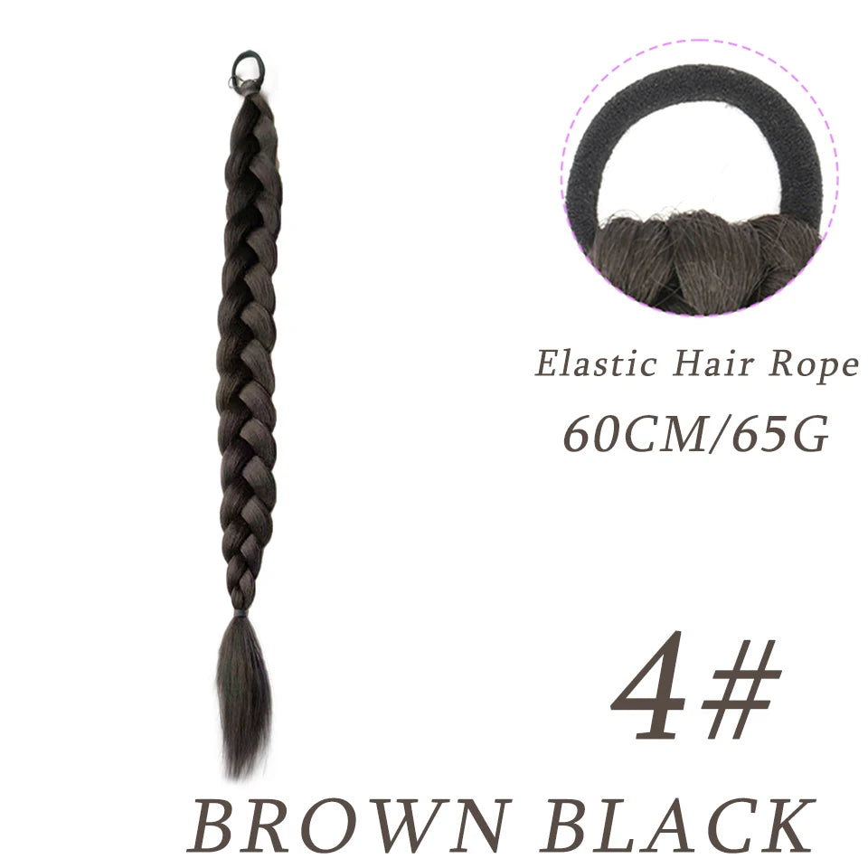 DIFEI Synthetic Boxer Ponytail Hair Extensions Elastic Hair Rope Wigs Natural Black Heat Resistant Braided Fakehair for Women