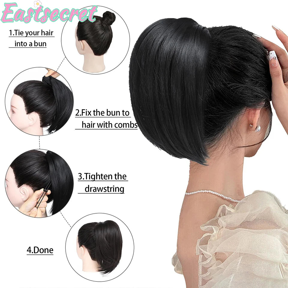EAST Fluffy Claw Clip Messy Bun Hair Piece Short Ponytail Wig Stylish Simple Hair Extensions Wigs for Woman Daily Use