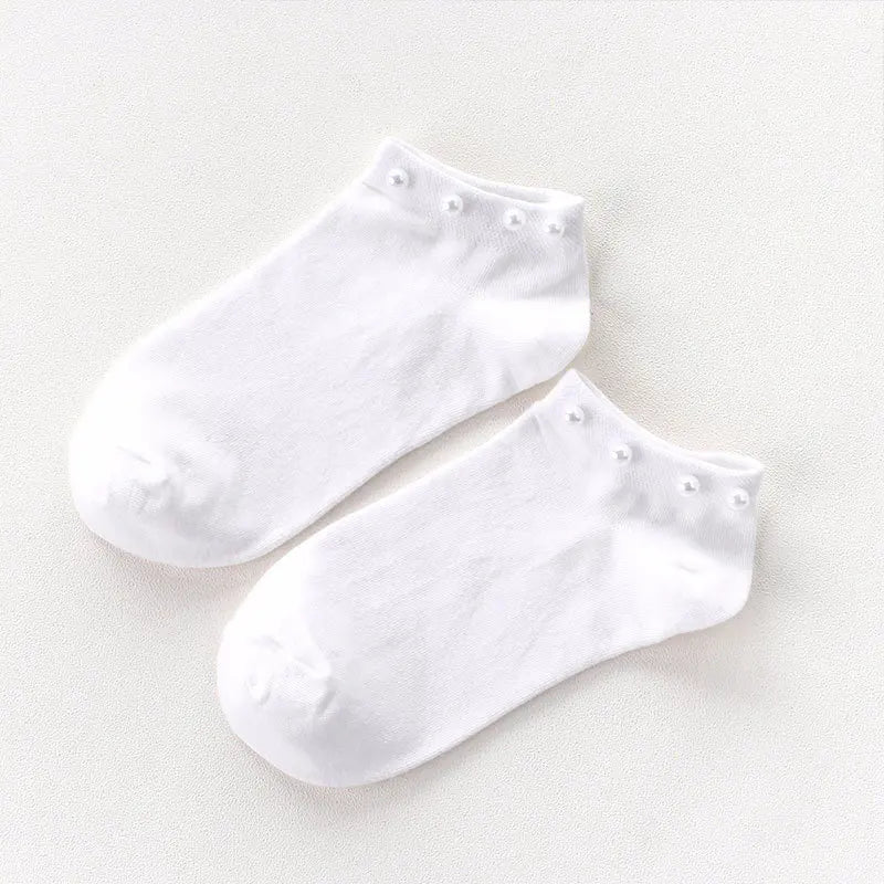 Women Socks Cotton Lovely Candy Color Imitation Pearl Women's Socks.Casual Ladies Girl's Short Female Socks Sox Hosiery