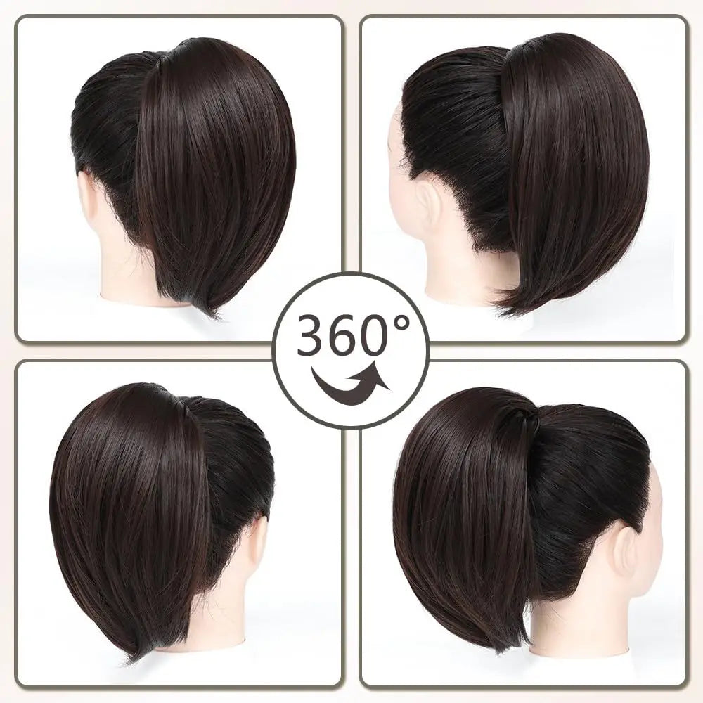 fashion straight hair ponytail wig female short drawstring bun natural simulation chemical fiber fluffy ponytail