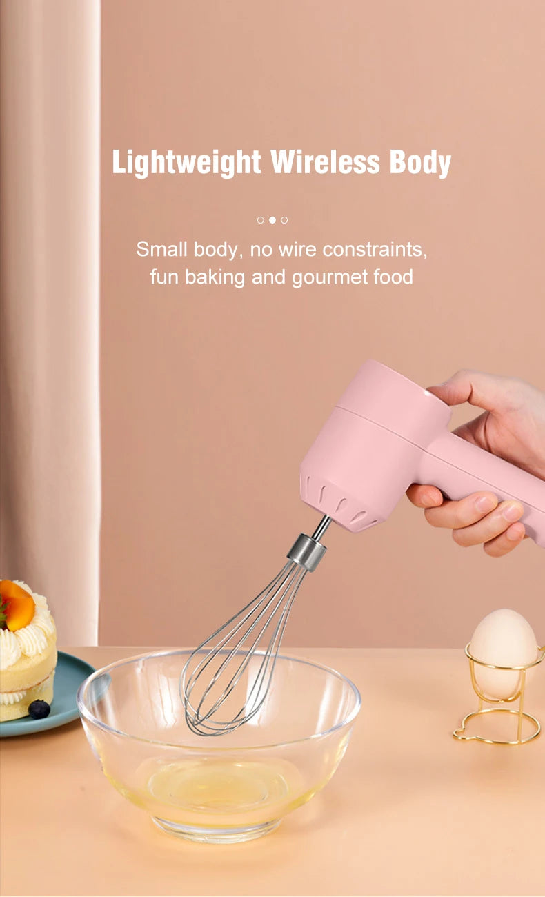 Wireless Portable Electric Food Mixer Hand Blender 3 Speeds High Power Dough Blender Egg Beater Baking Hand Mixer Kitchen Tools