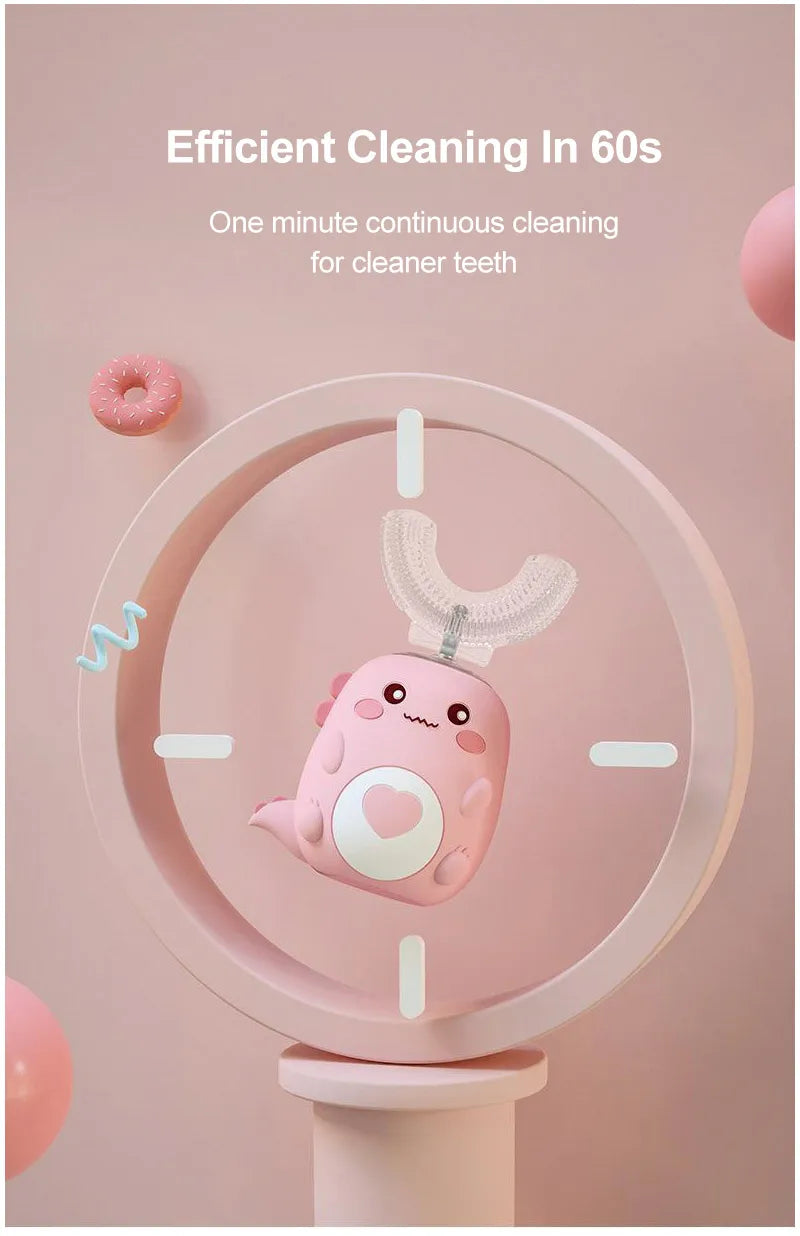 Children Electric Toothbrush Smart 360 Degrees U Shape Cartoon Pattern Kids Toothbrushes Rechargeable Sonic Automatic Toothbrush