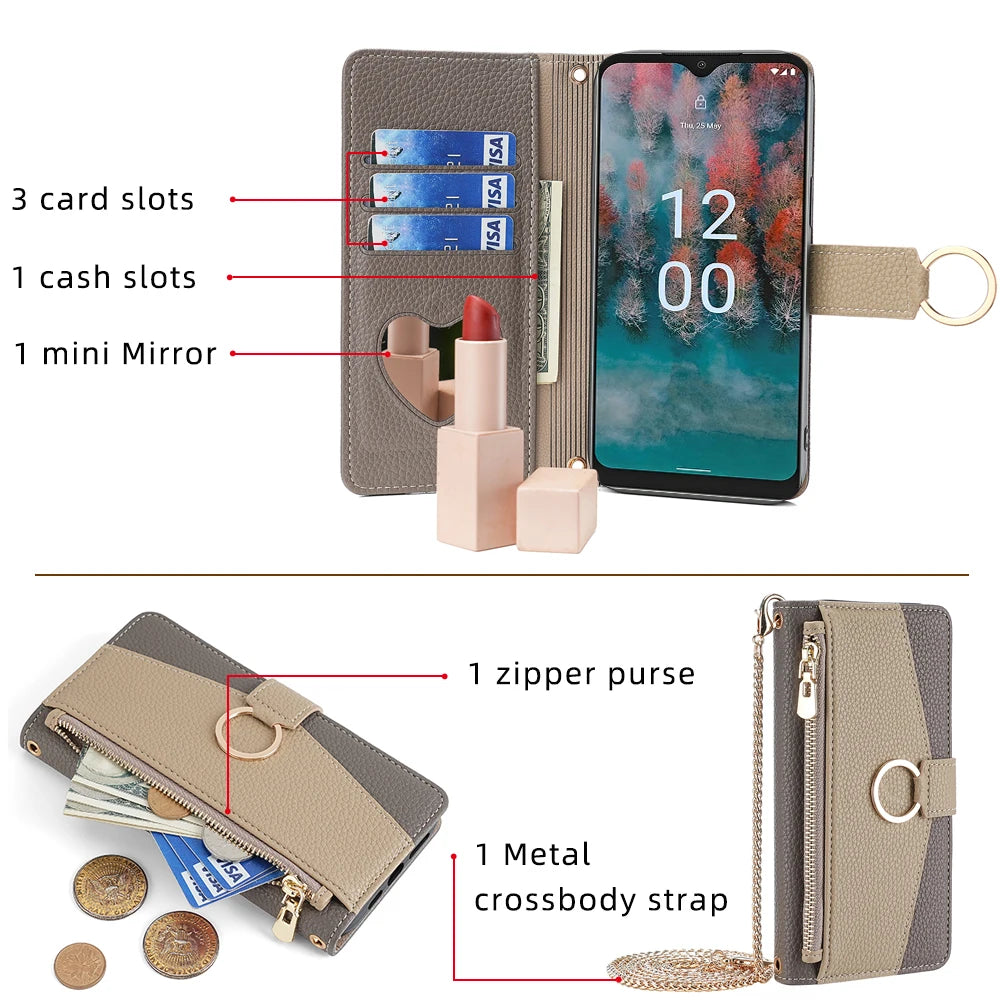 New Fashionable Multi-color Patchwork Flip Leather Phone Case with Lanyard Nokia C12 Pro X10-X20 G21-G11 G10-G20 C20 1.4