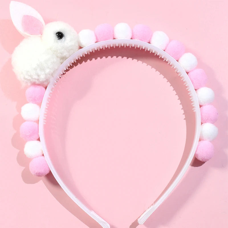 ncmama Kawaii Bunny Headbands Rabbit Hairband for Kids Girls Washing Face Hair Band Plush Ball Hair Hoop Korea Hair Accessories