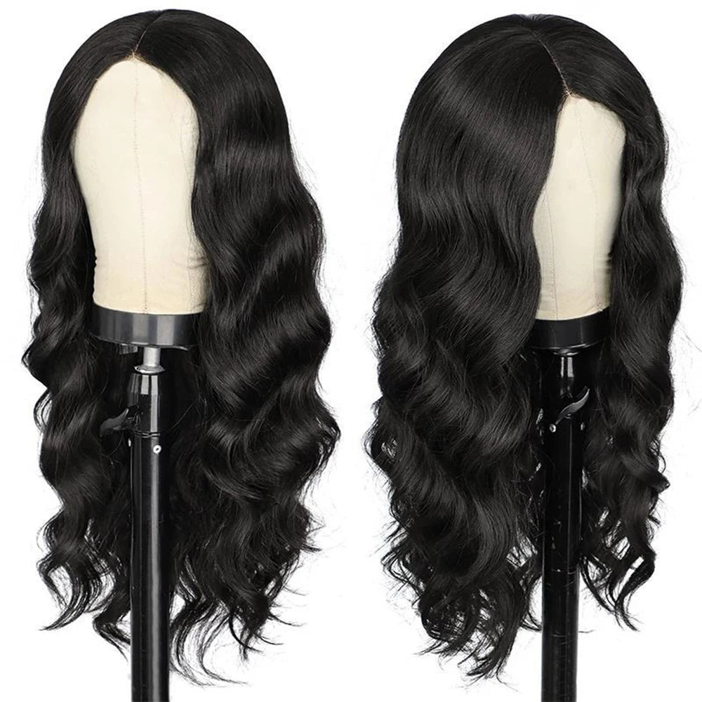 African Synthetic wig women's black wavy curly medium long hair chemical fiber matte high-temperature silk headband cover 50CM