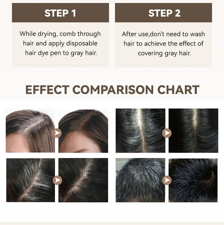 Black Brown Hair Dye Pen One-time Temporary Hair Dyeing Stick Cover Grey White Hair Fill in Hairs Coloring Styling Makeup Tools