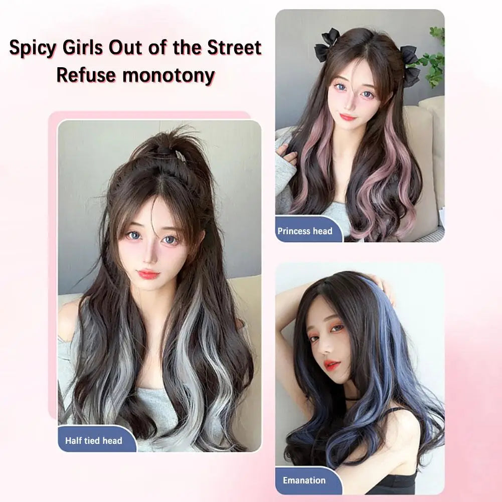 Curled Hair Ear Dye Hair Patches Seamless One Piece Color Highlight Dyed Wig Patch Women's Long Hair Invisible Wig