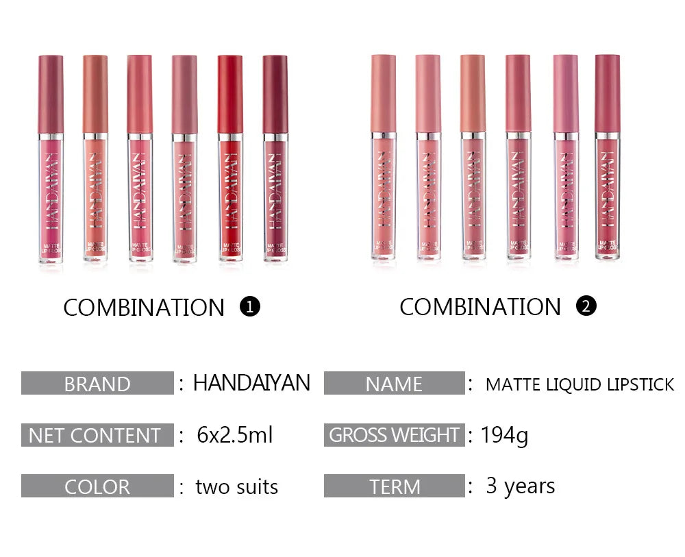 6Pcs Makeup Lipstick Liquid Velvet Matte Gloss Lip Red Lipstick Nude Women Long Lasting Waterproof Beauty Cosmetic Kit