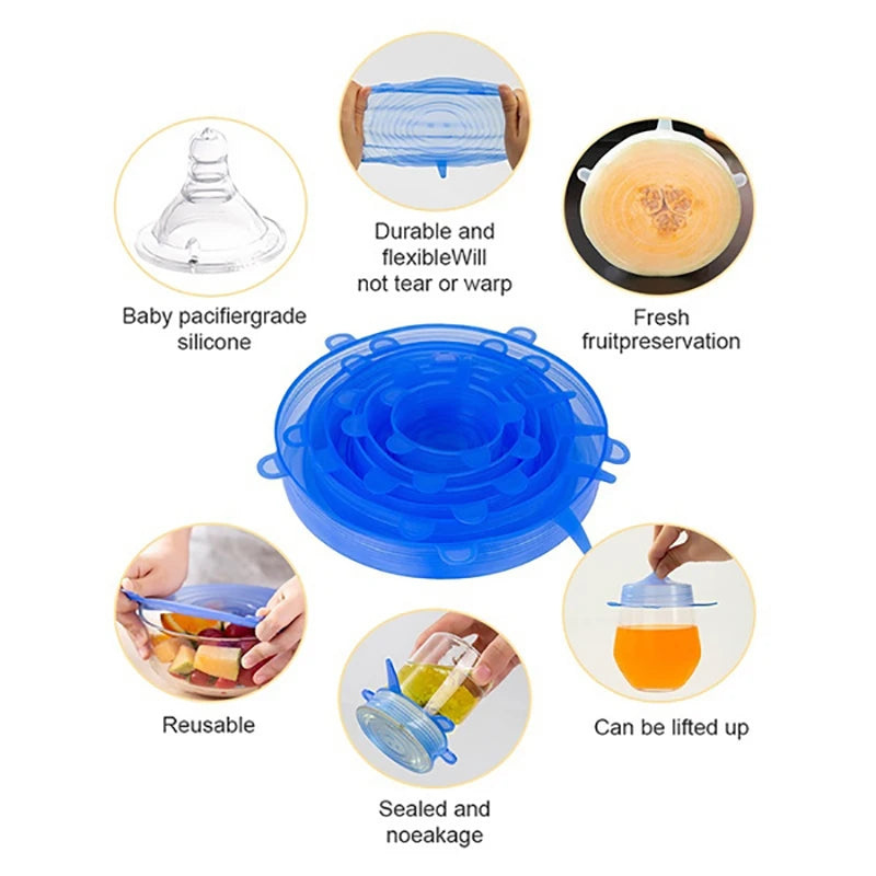 6/12/24PCS Food Silicone Cover Fresh-keeping Stretch Lid Reusable Airtight Cap Wrap Kitchen Accessories Refrigerator Storage