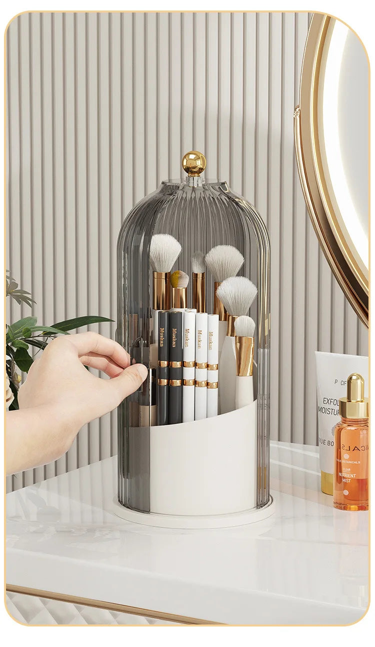 Makeup Brush Holder 360° Rotating With Lid Lipstick Eyebrow Pencil Holder Eye Shadow Storage Box Bird Cage Cosmetic Organizer
