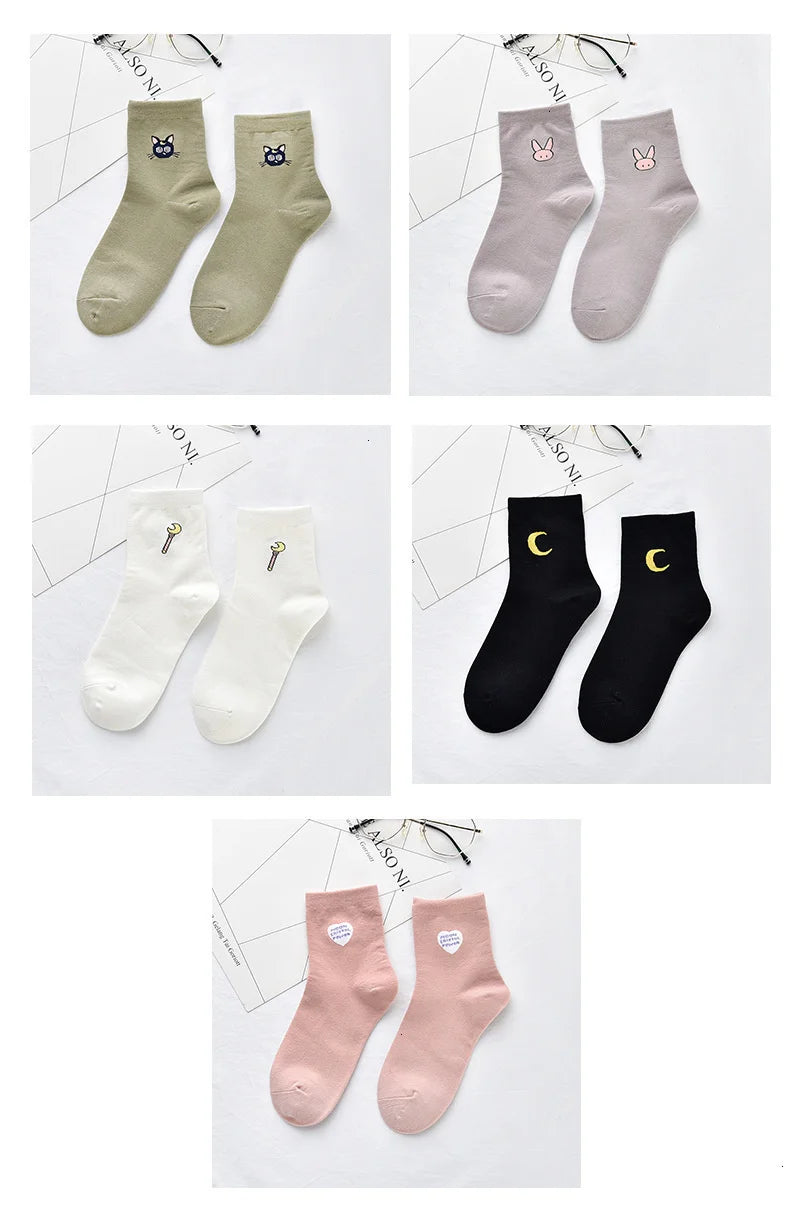 Women Solid Lovely Patterned Harajuku Socks Cotton Casual Cute Animal New Year Gift Socks For Female Sweat Absorption Breathable