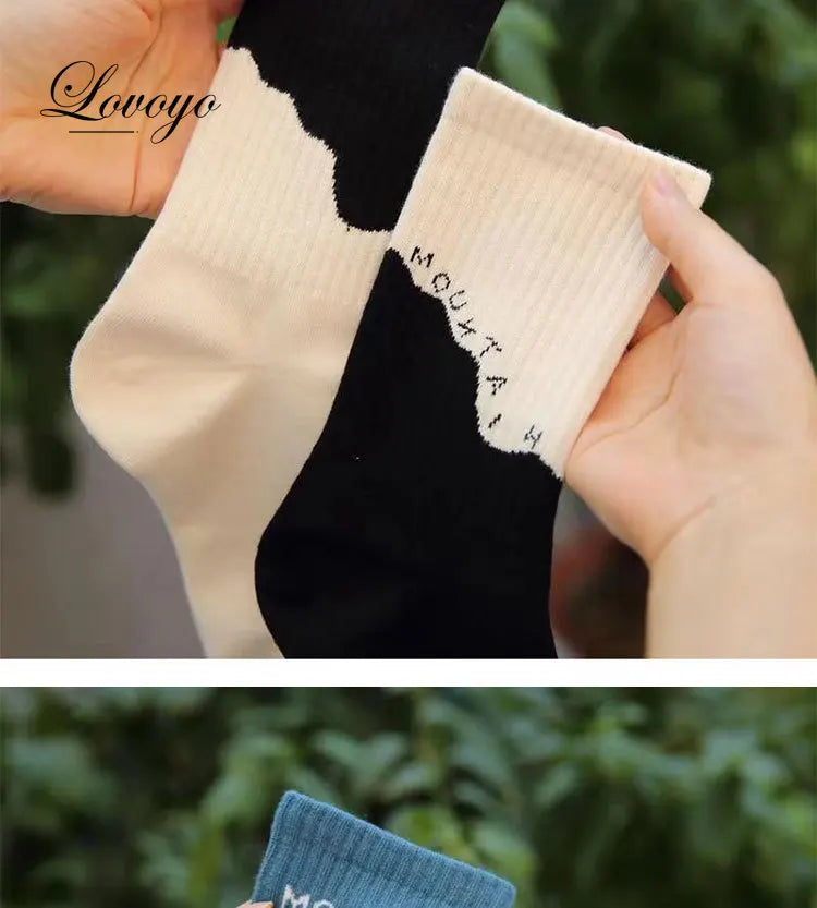 INS Fashion Socks Hip Hop Skateboard Striped Mid Tube Socks Solid Color Breathable Cotton Sock Women Cute Socks