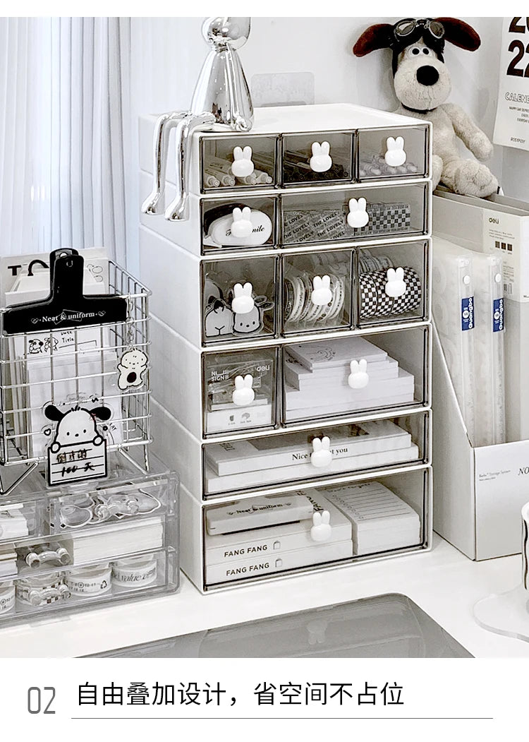 Kawaii Ins Organizer Desktop Drawer Free Combination Storage Box Plastic Hairpin Makeup Cosmetics Desk Storage Organizer Rack
