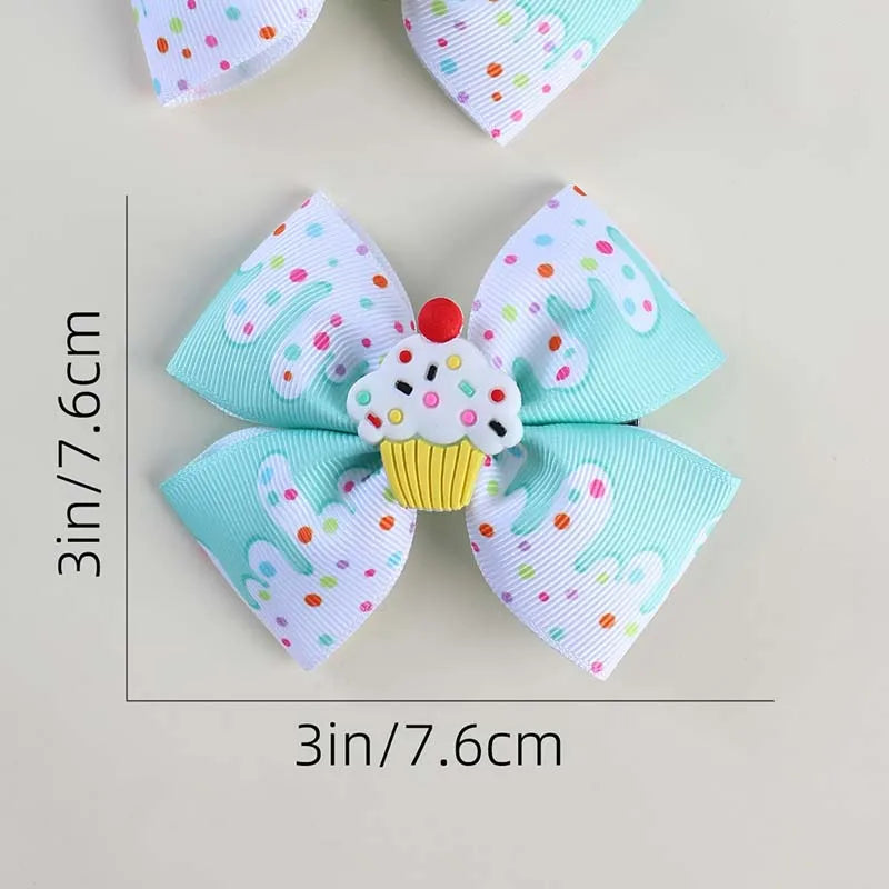 ncmama 2Pcs/set Grosgrain Ribbon Hair Bows Clips For Baby Girls Dessert Hairpin Barrettes Children Headdress Kids Headwear Gifts