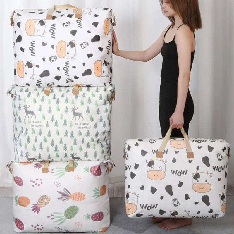 Storage Bag Cute Cartoon Pattern Luggage Bag Moisture Dust Proof Quilt Clothes Storage Bag Large Capacity Sorting Bags Household