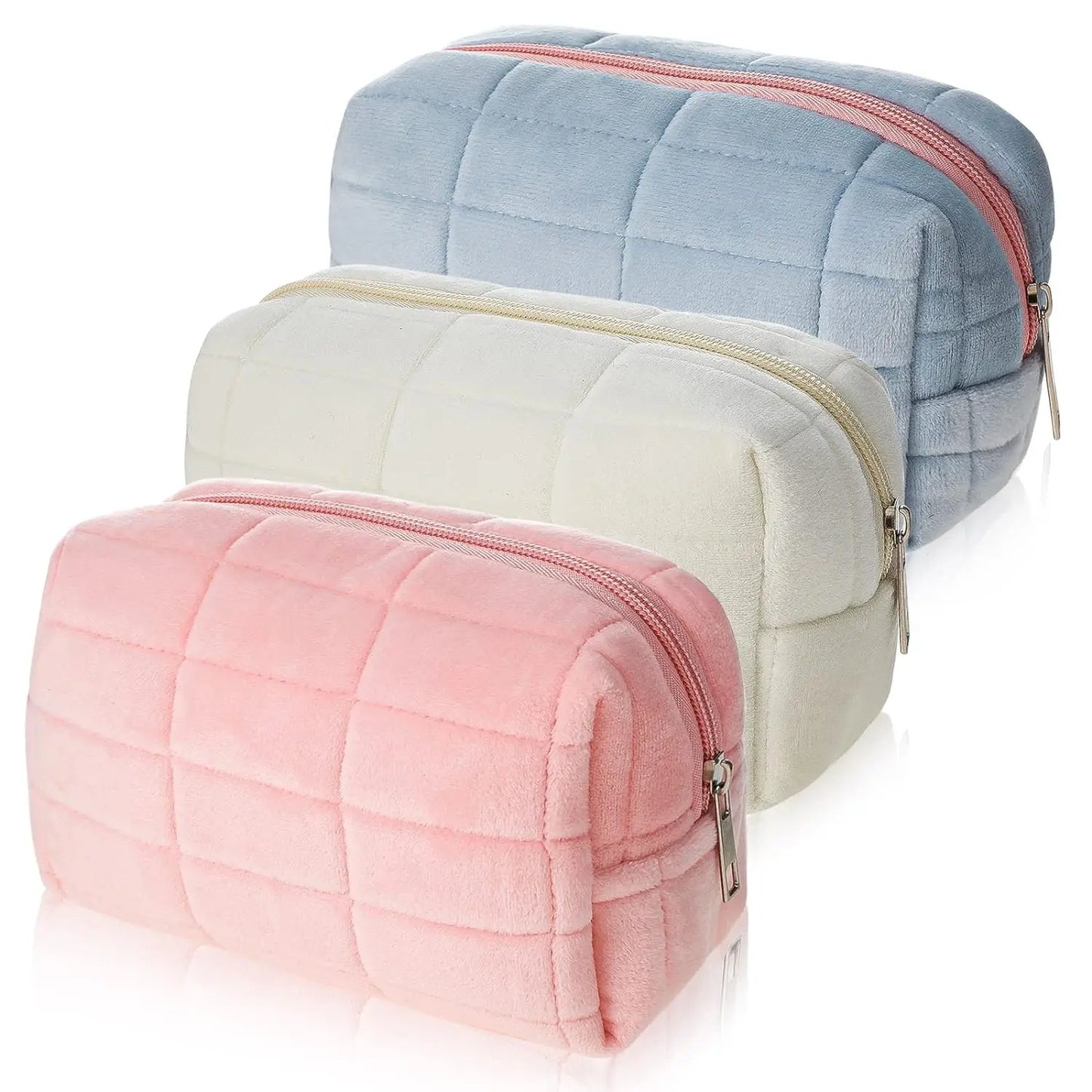 Women Zipper Fur Cosmetic Storage Bag Large Solid Makeup Organizer Handbag Stationery Pencil Case Travel Make Up Toiletry Punch