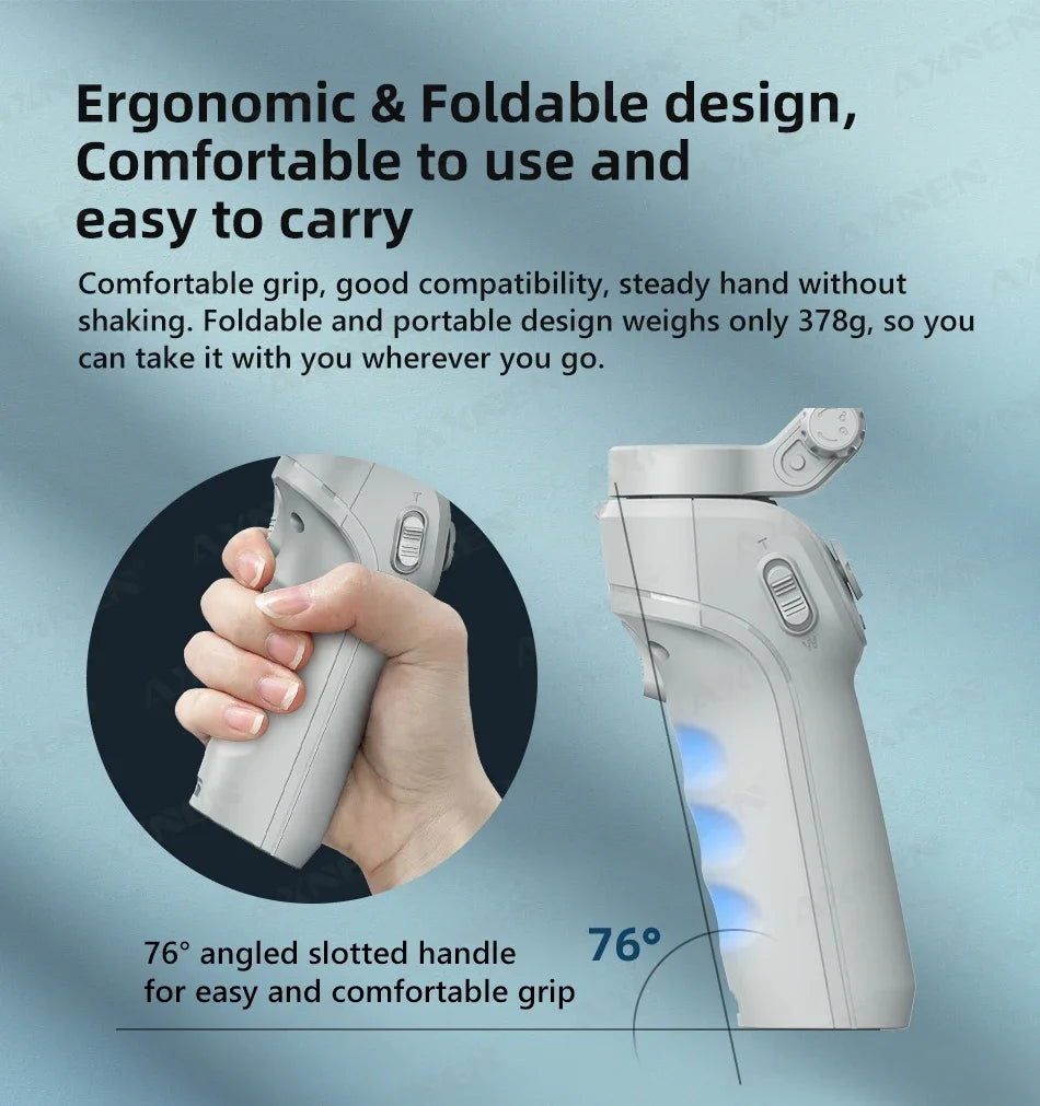 Handheld 3-Axis Smartphone Gimbal Stabilizer with Anti-Shake, Built-in Fill Light, Ideal for iPhone Android Vlogging and Tiktok