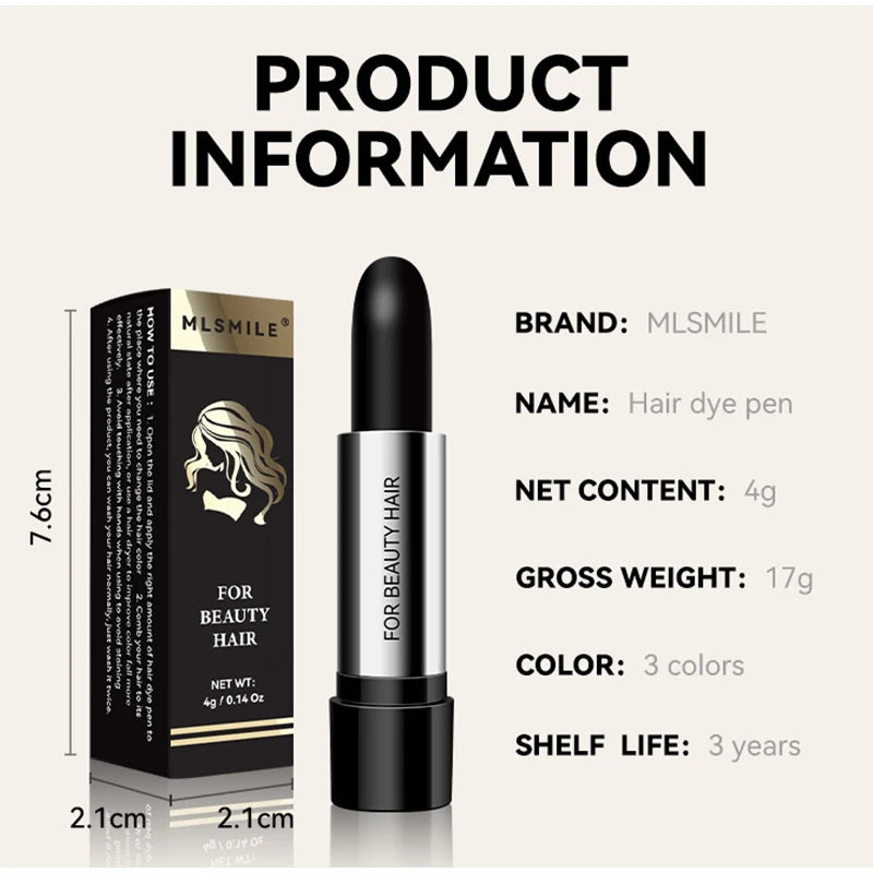 Instant One-time Hair Dye Pen To Cover White Hair, Lipstick Style Hair Dye, Black Temporary Hair Dye Hair Color Modify Cream 4g