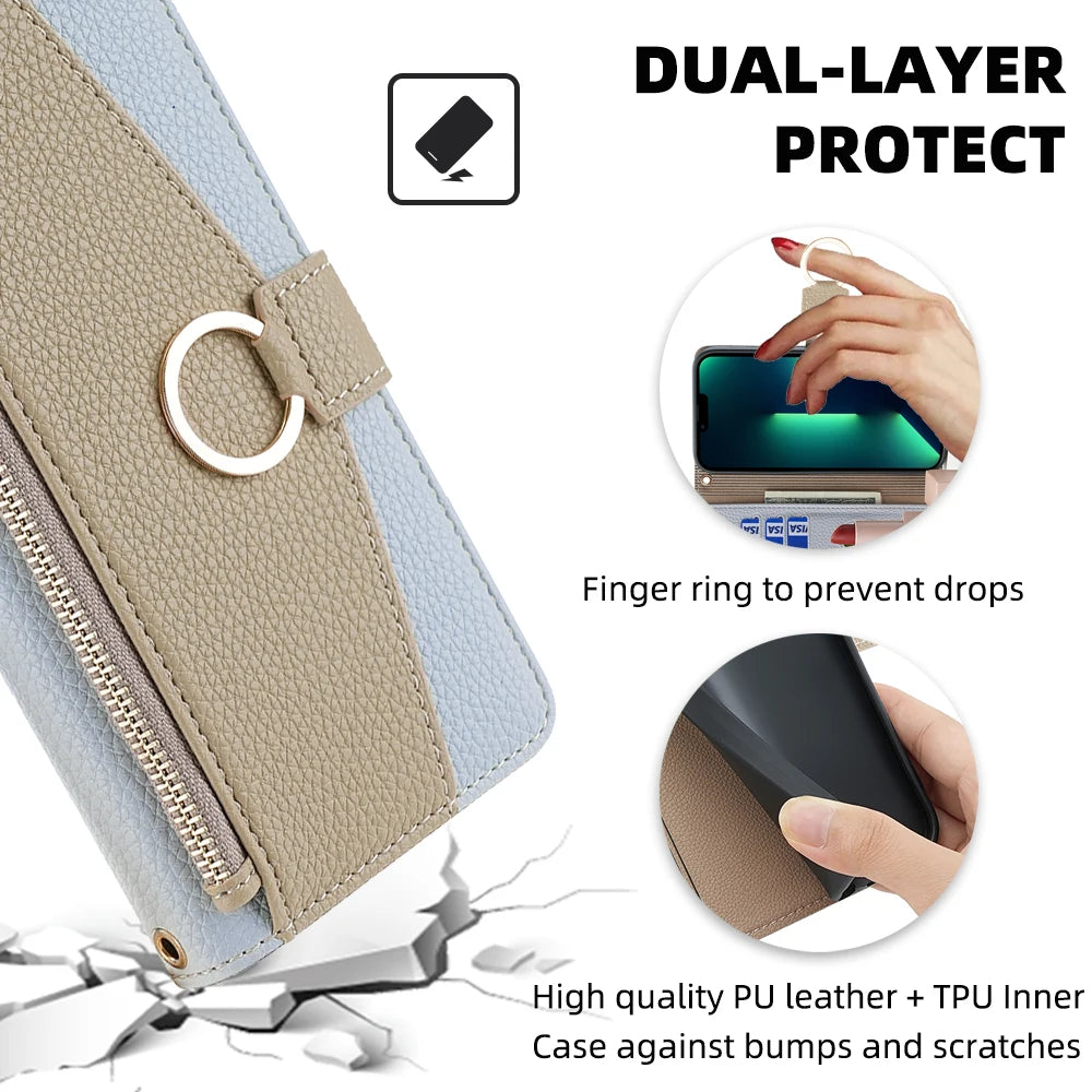 New Fashionable Multi-color Patchwork Flip Leather Phone Case with Lanyard Nokia C12 Pro X10-X20 G21-G11 G10-G20 C20 1.4