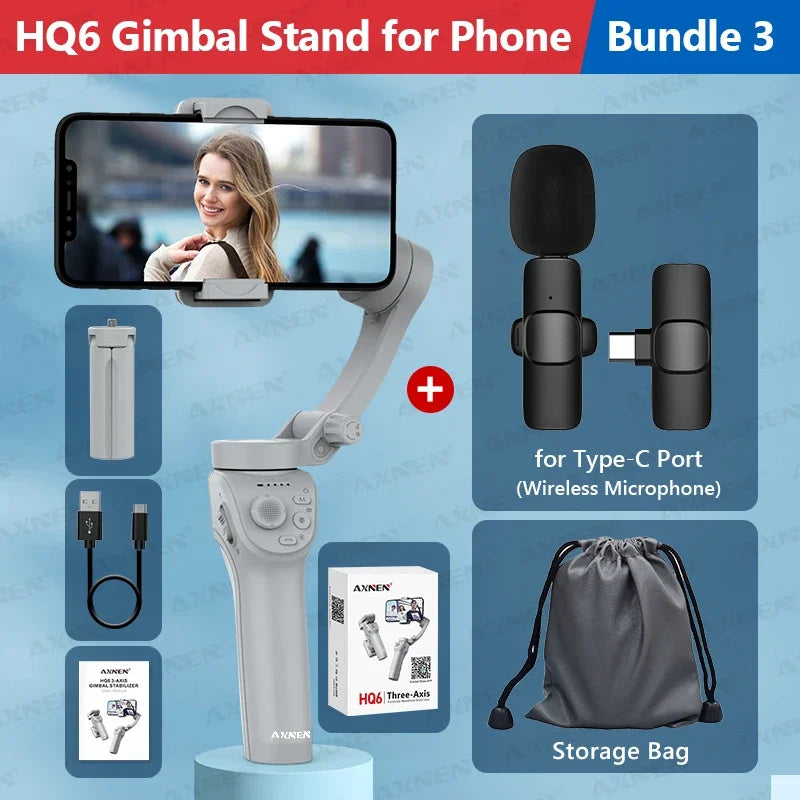 Handheld 3-Axis Smartphone Gimbal Stabilizer with Anti-Shake, Built-in Fill Light, Ideal for iPhone Android Vlogging and Tiktok