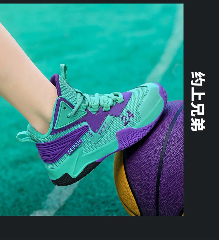 Children's Basketball Shoes for Boys Breathable Casual Sneakers Thick Sole Anti-slippery Kids Student Running Sports Shoes