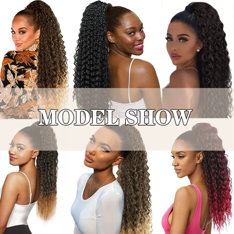 Corn Curly Drawstring Ponytail Extension For Black Women Long WavyNatural Ponytail Synthetic Hairpiece Natural Synthetic Hair