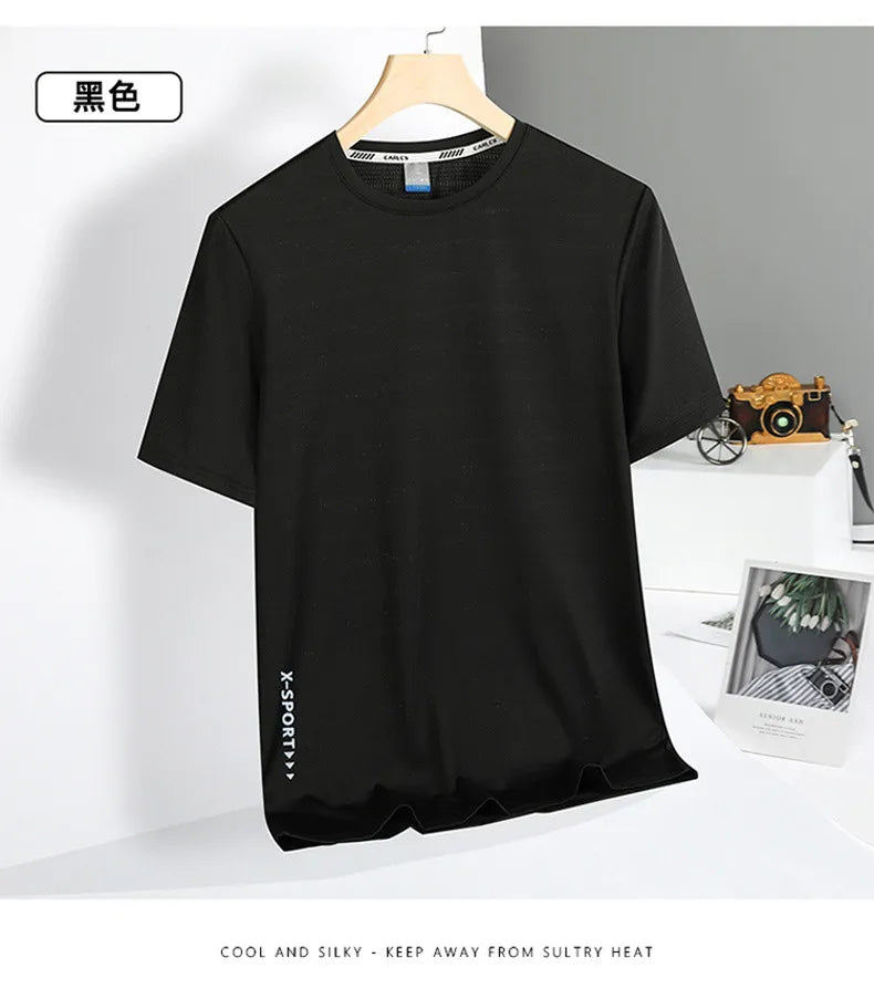 Summer T-Shirts Men Good Quality  Fast Dry Cool Basic Tshirts Male Tee Shirt Boys Fashion Camping Top Clothing Plus Size M-5XL